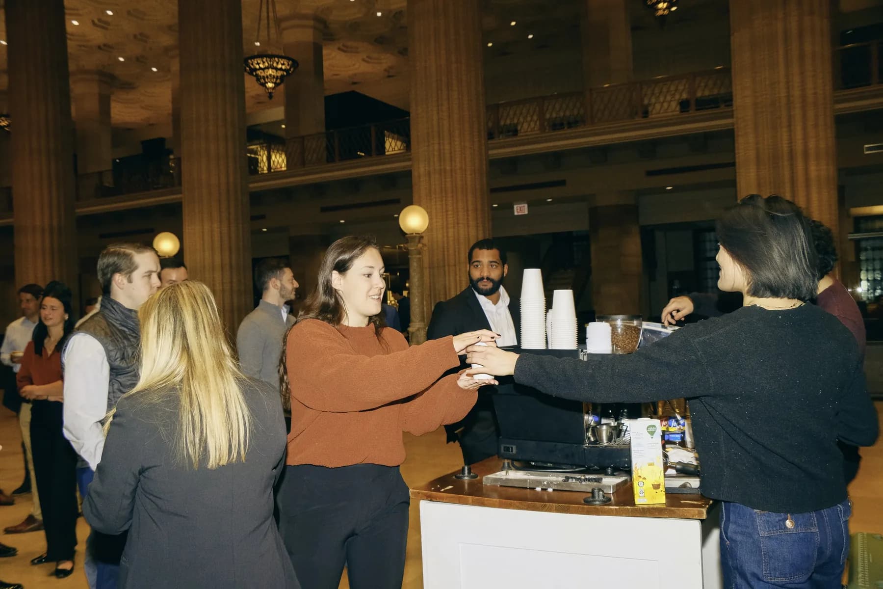 Guests being served espresso at the thrd coffee cart during the Wintrust event